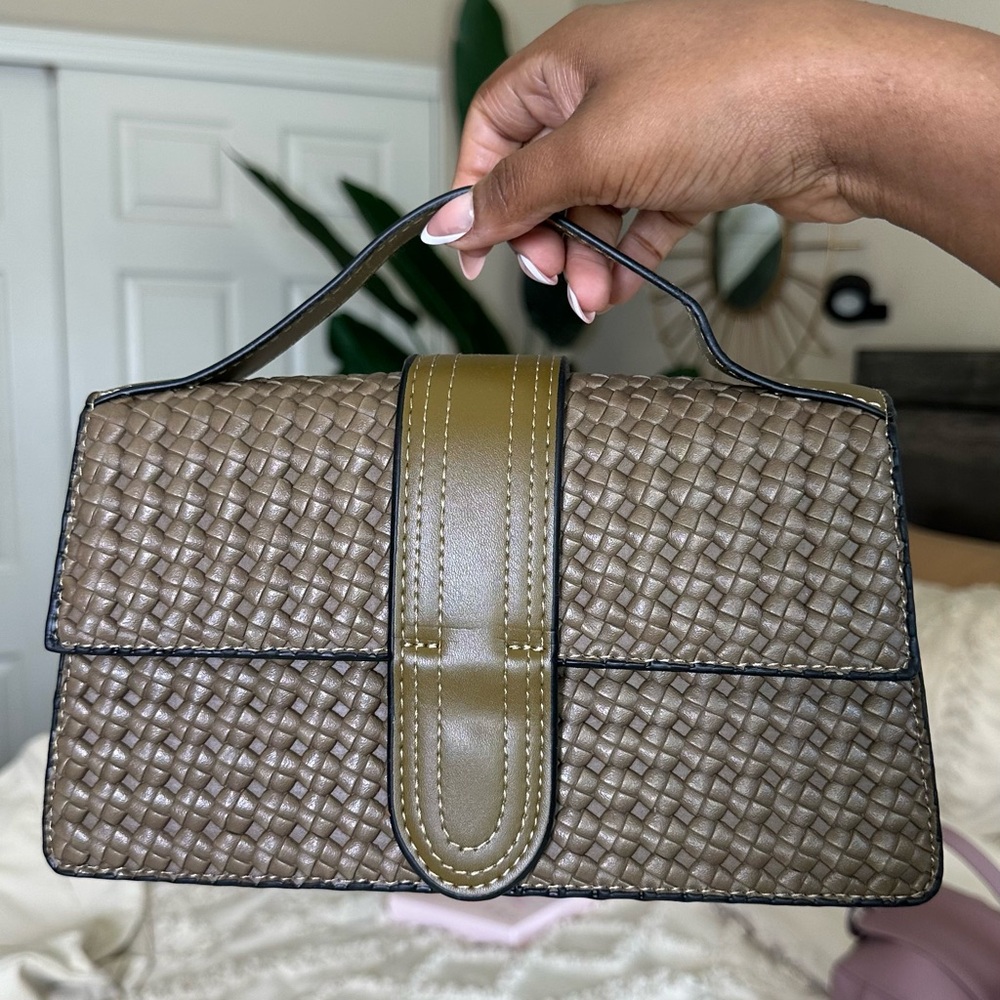 Olive Green Woven Top-Handle Women's Bag